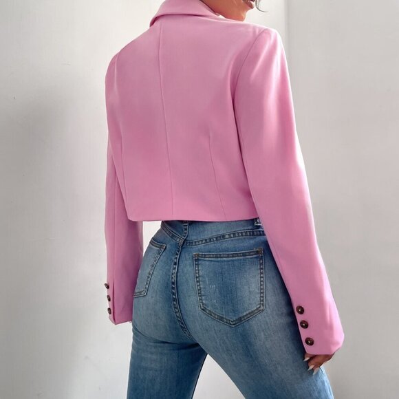 Baby Pink Elegant Women's Lapel Collar Single Button Blazer Workwear - Picture 2 of 7